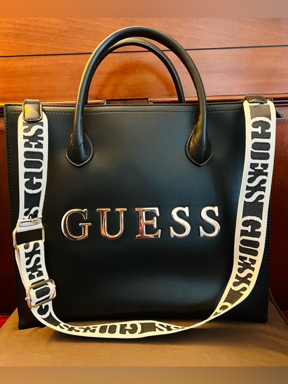 GUESS Black Logo Tote with Branded Strap Extra large suitcase bag